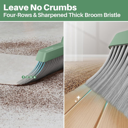 JOYMOOP Dark Teal Green Broom and Dustpan Set with 56” Handle, Upright Angle with Comb Teeth for