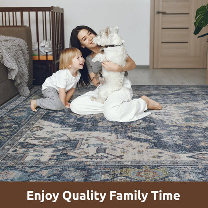 AMOAMI-Area Rug 9X12 Rugs for Living Room-Vintage Soft Blue Rugs for Bedroom-Non Slip