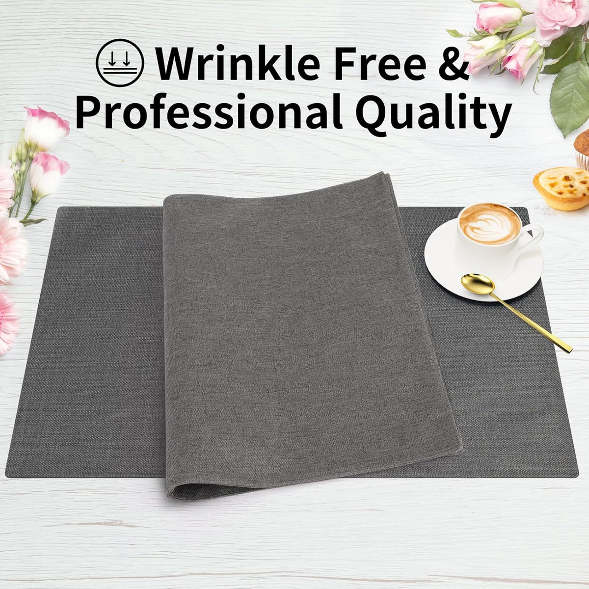 Cloth Placemats, Set of 4 Heat-Resistant Cotton Linen Blend Double Layered Machine Washable Place