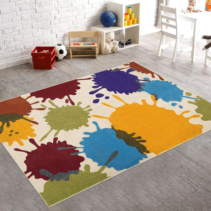 STARUIA Art Bedroom Rug, 4'x6' Machine Washable Kids Rug for Playroom, Paint Splash Rainbow Area