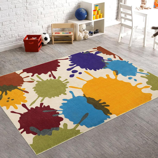 STARUIA Art Bedroom Rug, 4'x6' Machine Washable Kids Rug for Playroom, Paint Splash Rainbow Area