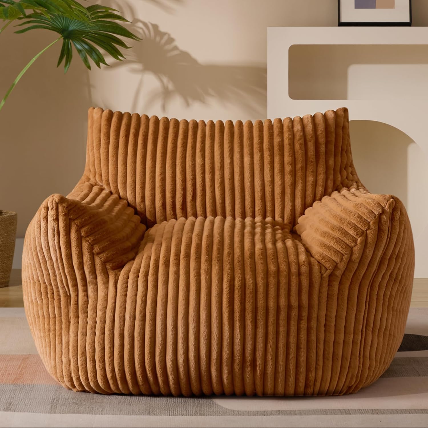 Giant Plush Bean Bag Chair for Adults with Armrests - Oversized Comfy Orange Beanbag Lounge Lazy