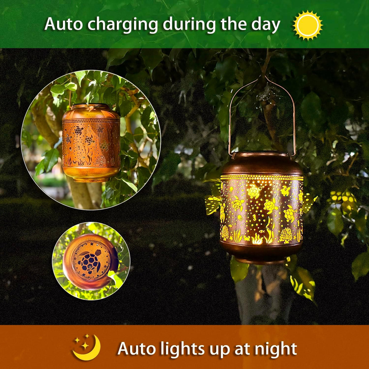 Sea Turtle Solar Lanterns Outdoor Waterproof,Hanging Solar Lights Sea Turtle Gifts for Women Metal