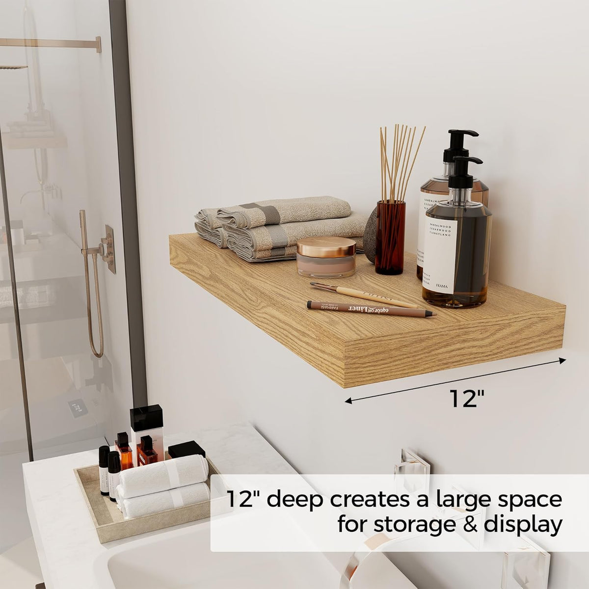 12 Inch Deep Floating Shelves, 24 x 12 Floating Shelf for Books, Rustic Wood Deep Wall Shelves for
