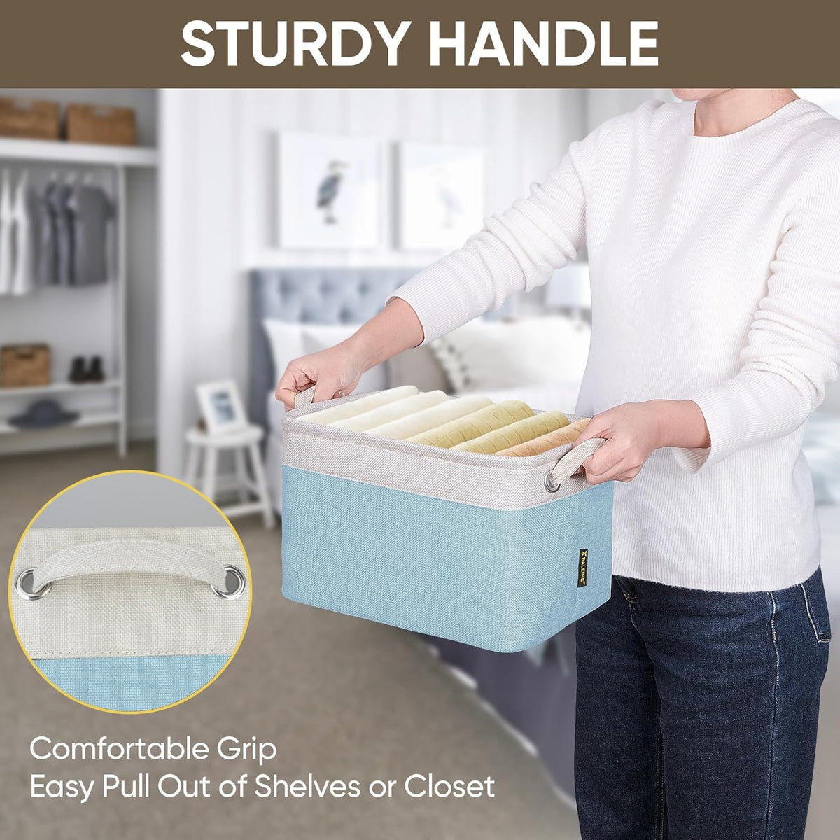 BALEINE 2 Pack Fabric Storage Bins for Shelves, Linen Storage Baskets for Organizing, Decorative