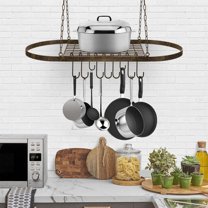 Sorbus® Pot and Pan Rack for Ceiling with Hooks — Decorative Oval Mounted Storage Rack