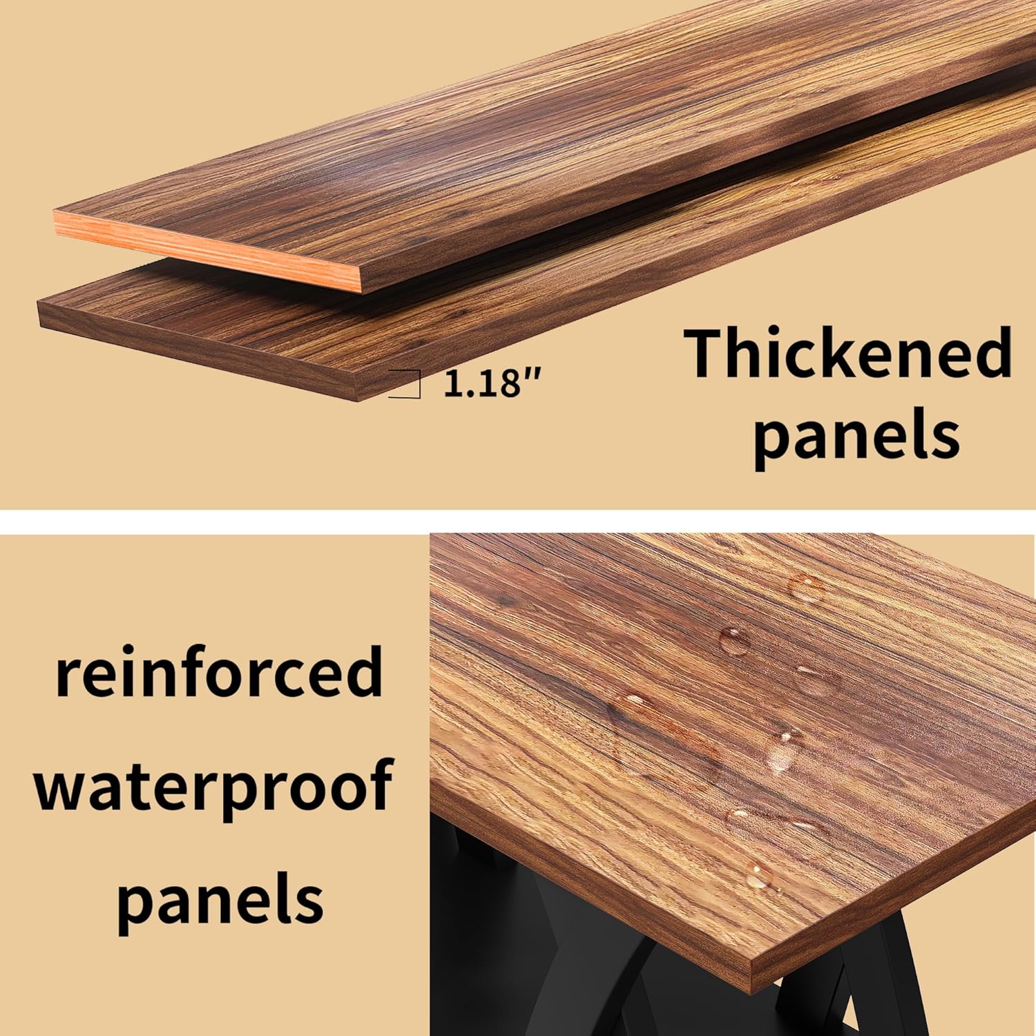 47” Wood Coffee Tables for Living Room Rustic Stands with Storage Shelf Black Blown Coffee Tables