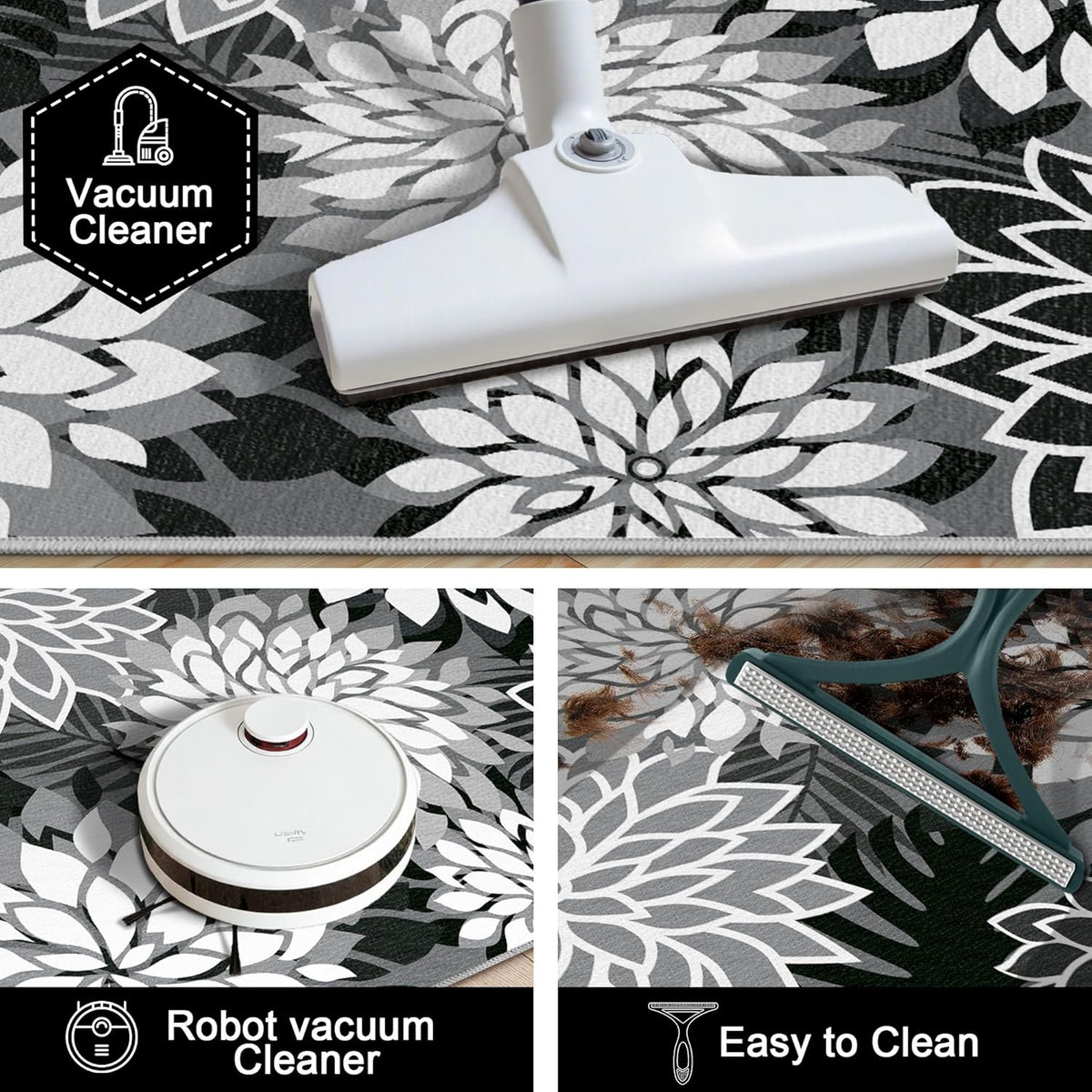 Area Rug 3x5 Black White Washable Entry Rug Multicolored Tropical Botanical Modern Floral Indoor