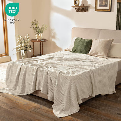 PHF Cooling Waffle Blanket Queen Size, Lightweight 60% Rayon Derived from Bamboo & 40% Cotton