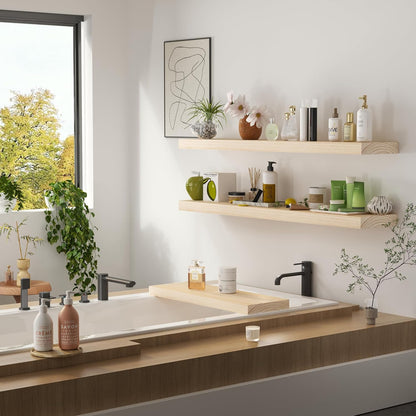 Light Wood Floating Shelves 48 Inch, 8 in Deep Single Book Shelf Floating for Wall Mounted, Heavy