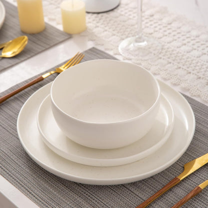AmorArc Ceramic Dinnerware Sets, Wavy Rim Stoneware Plates and Bowls Sets, Highly Chip and Crack