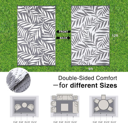 OLANLY Waterproof Outdoor Rug 9x12 ft, Reversible Outdoor Plastic Straw Rug with Leaf Pattern, RV