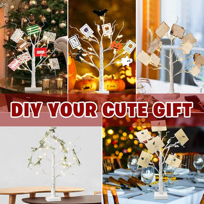EAMBRITE Christmas Tree with Gift Cards, Money Tree Gift Holder, White Lighted Birch Tree Tabletop
