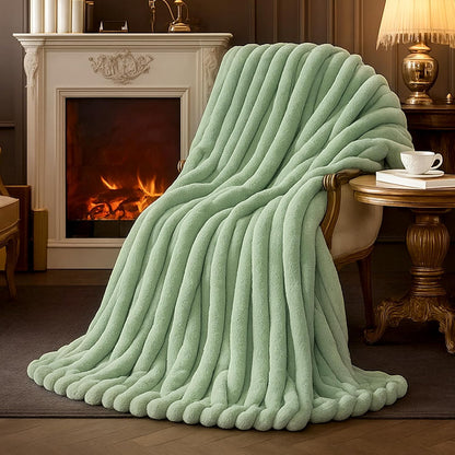 Amélie Home Faux Fur Throw Blanket for Couch, Cozy Fuzzy Fluffy Fur Luxurious Soft Striped Plush