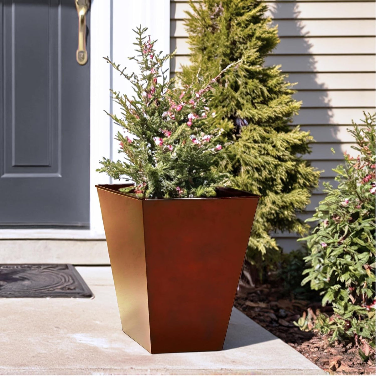 Worth Garden Large Metal Glazed Floor Planter Set of 2-14" Dia x 18" H - Luxurious Glossy Finish