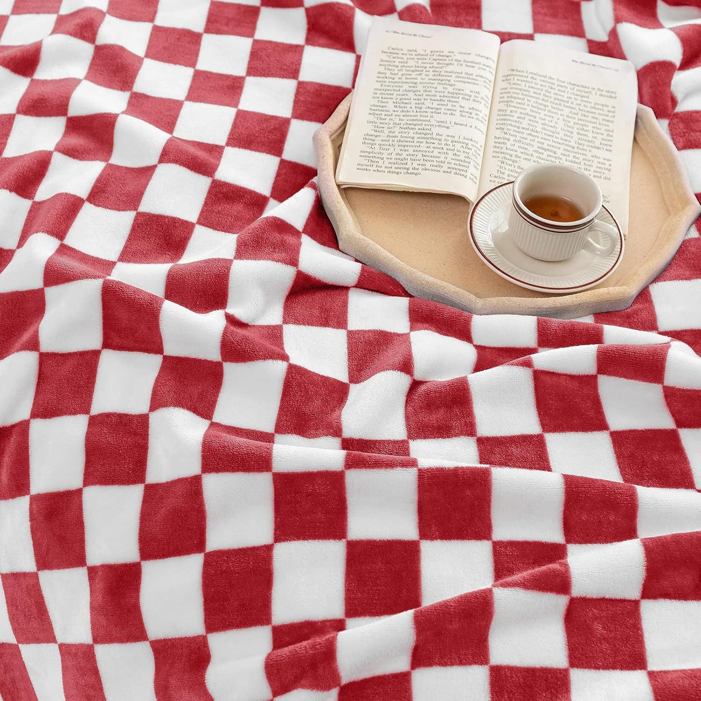 LOMAO Throw Blankets Flannel Blanket with Checkerboard Grid Pattern Soft Throw Blanket for Couch