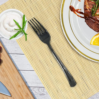 ANDSTAR Set of 12 Pcs Bamboo Placemats - Natural & Brown & Black, Anti-Slip, Heat-Resistant