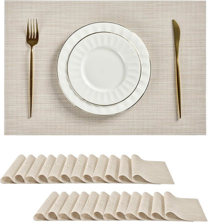 Leetaltree Beige White Placemats Set of 24 - Heat Resistant Non-Slip Place mats for Dining Table