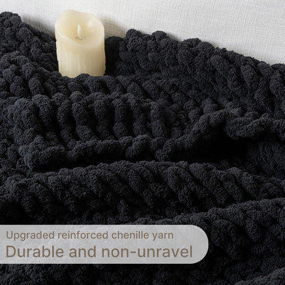 Chunky Knit Blanket Throw, 100% Hand Knit Throw Blanket Handmade Chenille Cable Knit Throw for