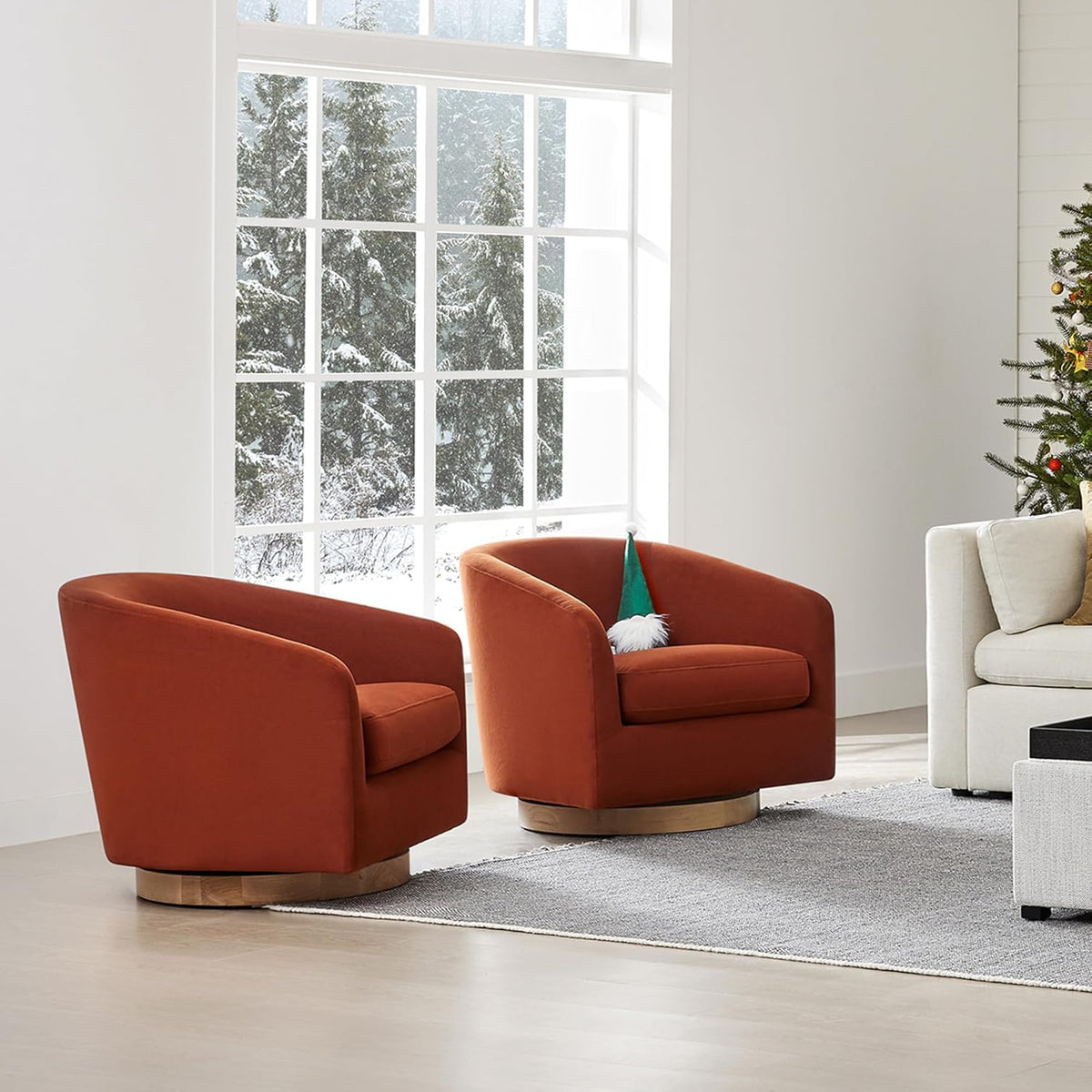 CHITA Swivel Accent Chair, FSC Certified Upholstered Velvet Barrel Chair for Living Room, Fully
