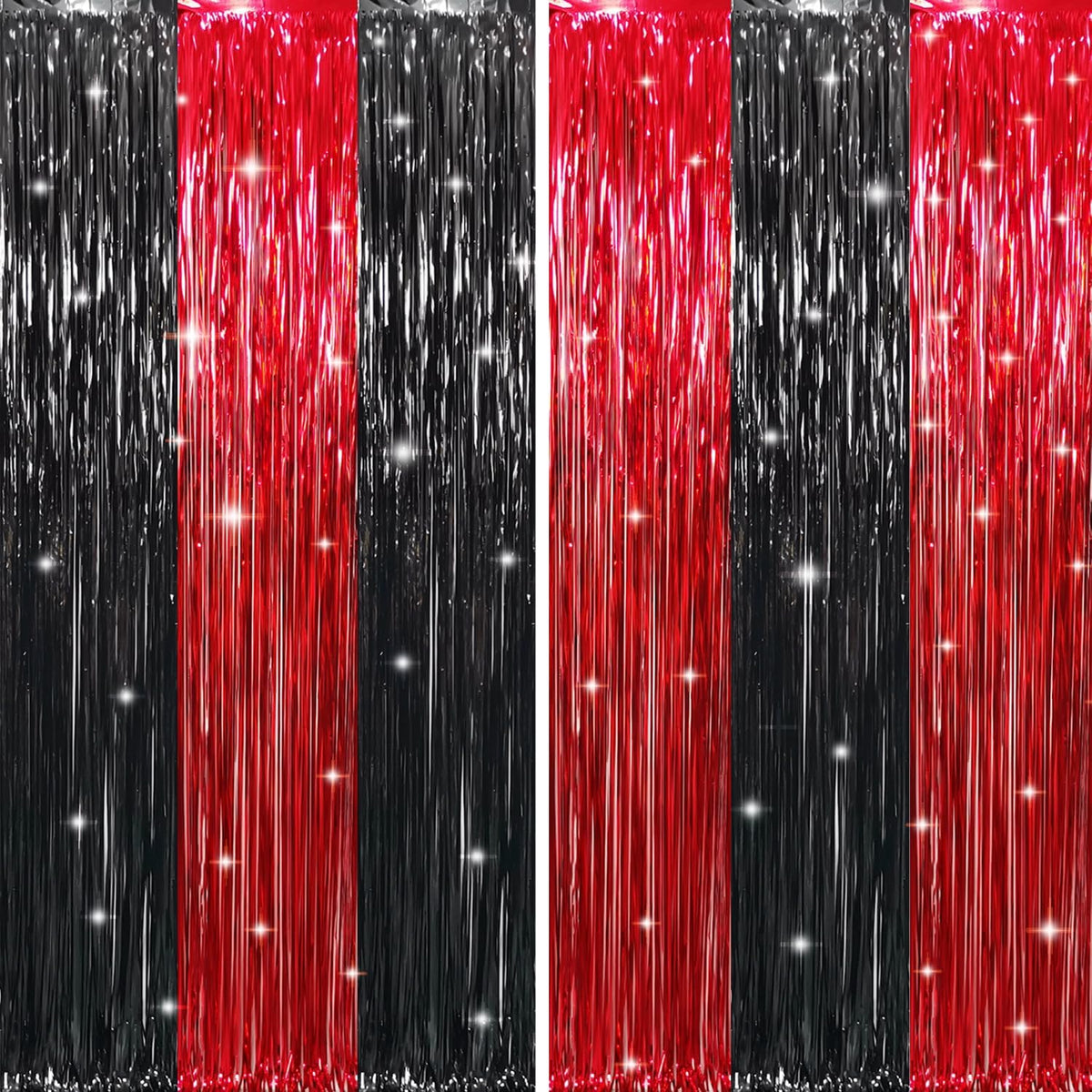 GOER 6.4 ft x 8.2 ft Metallic Tinsel Foil Fringe Curtains,Pack of 2 Party Streamer Backdrop for