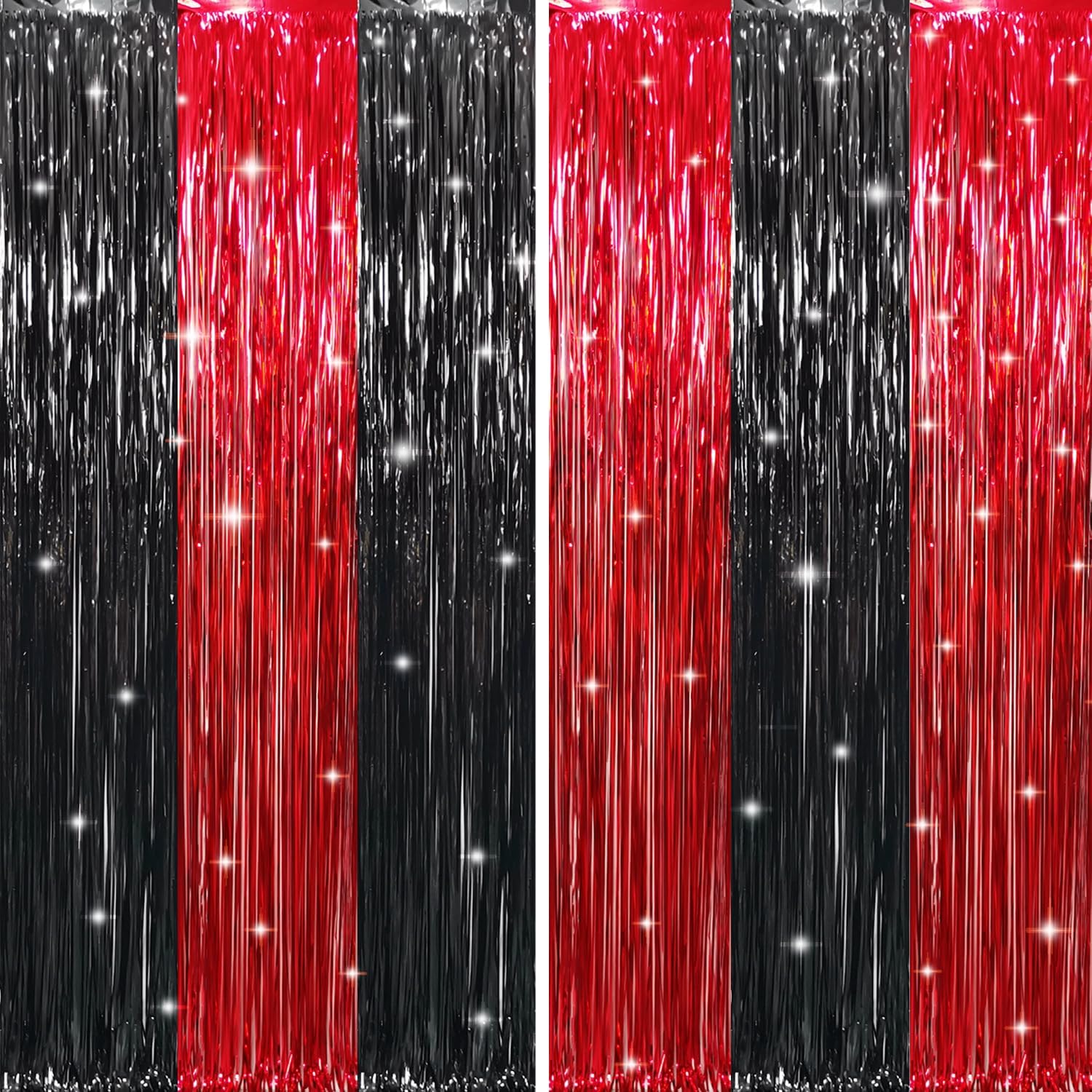 GOER 6.4 ft x 8.2 ft Metallic Tinsel Foil Fringe Curtains,Pack of 2 Party Streamer Backdrop for