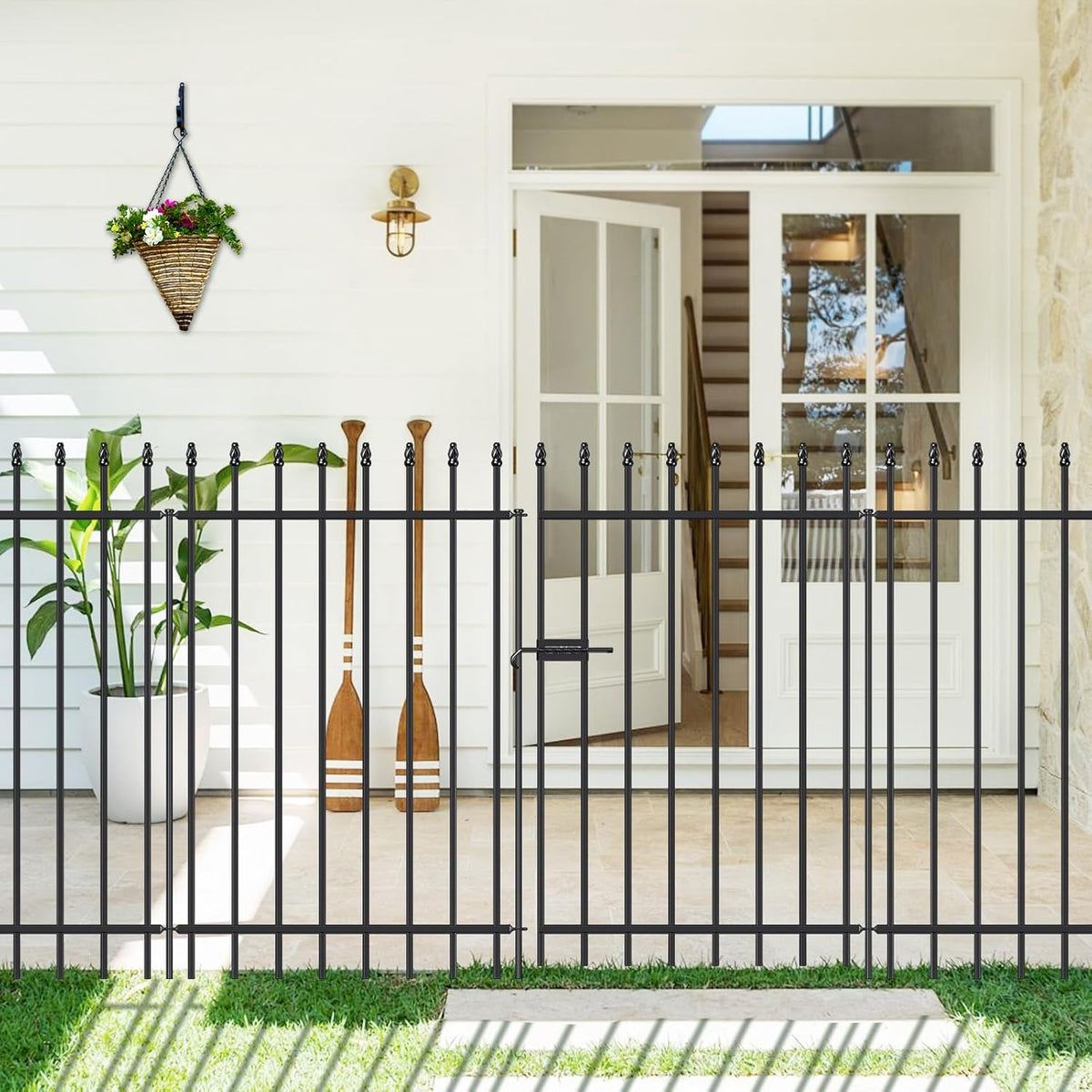 Metal Garden Fence with Gate 42 in H x 11.5 ft L, 1 Gate + 4 Panels Border Fence Panels Animal