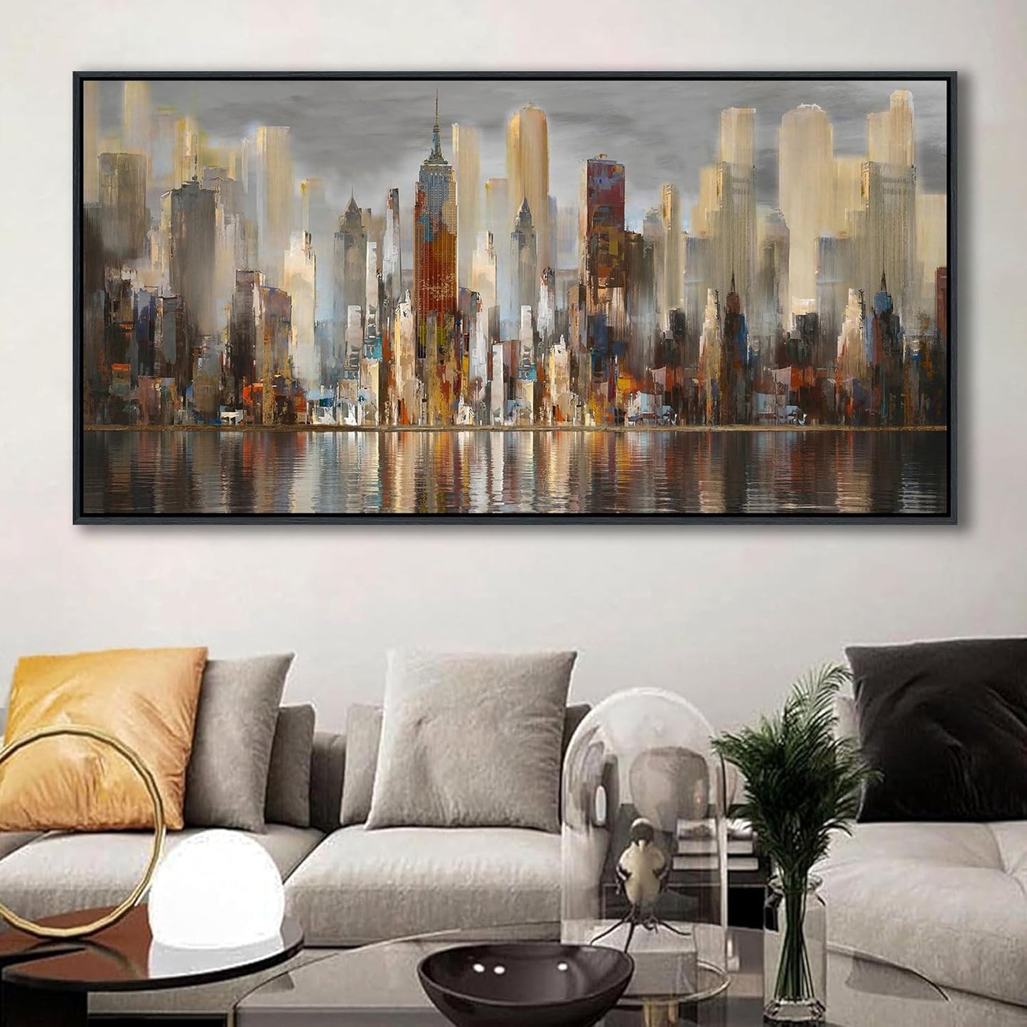 Abstract Brown New York City canvas Wall Art Framed Large Wall Art for Living Room Modern Paintings