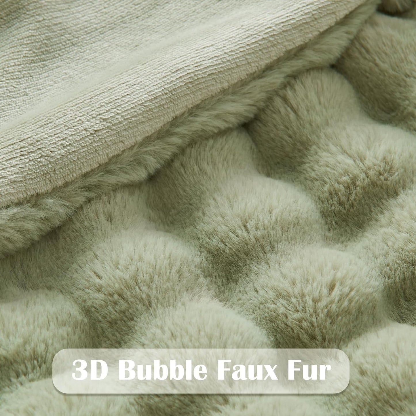 NEWCOSPLAY Faux Fur Twin Blanket Sage Green Bubble Blanket Thick Warm Soft for Couch Sofa Bed