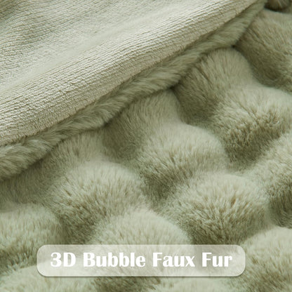 NEWCOSPLAY Faux Fur Twin Blanket Sage Green Bubble Blanket Thick Warm Soft for Couch Sofa Bed
