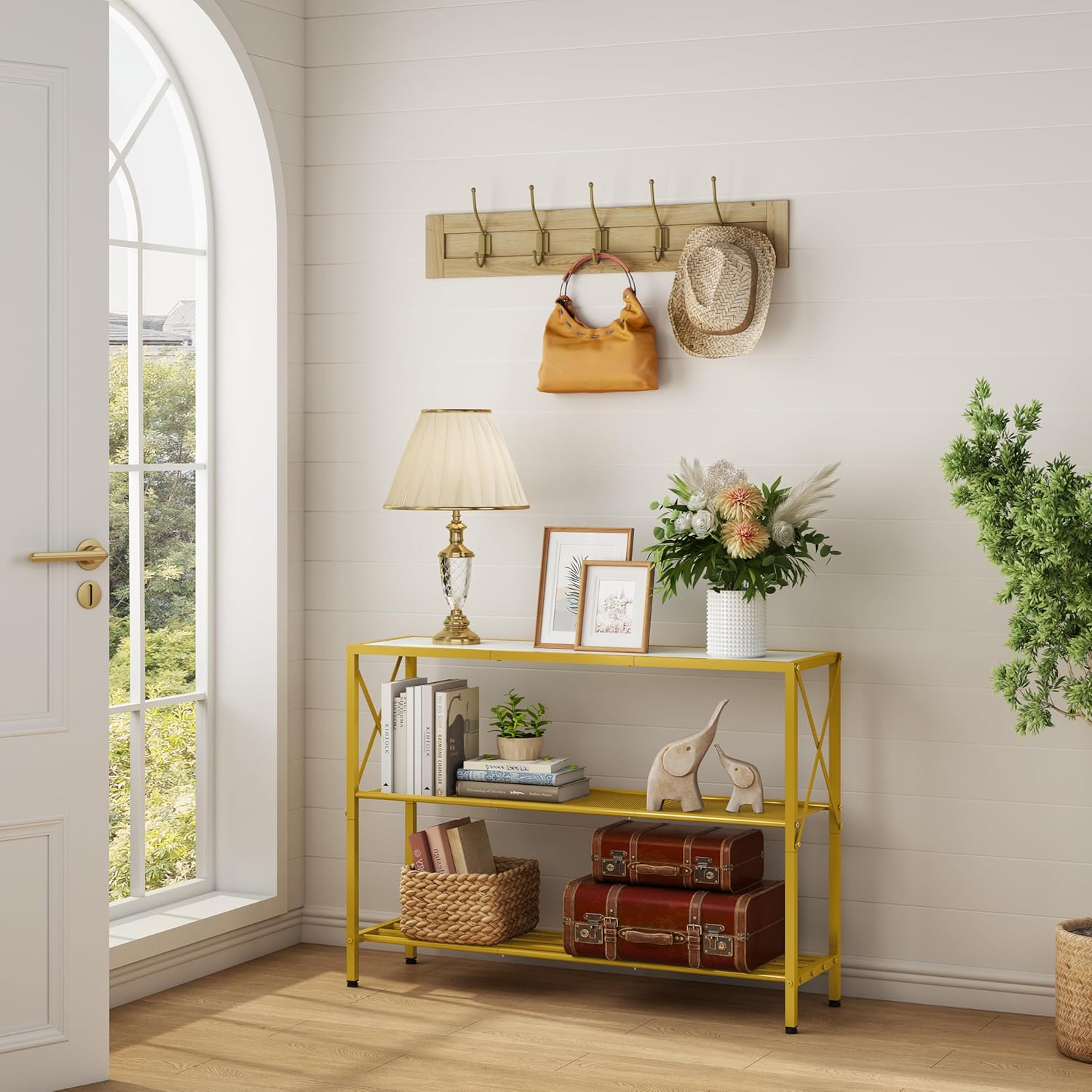 Hoctieon Gold Console Table, 3 Tier Entryway Table, Hallway Table, Narrow Sofa Table with Shelves