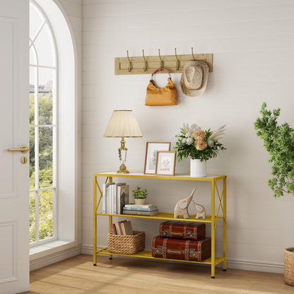 Hoctieon Gold Console Table, 3 Tier Entryway Table, Hallway Table, Narrow Sofa Table with Shelves