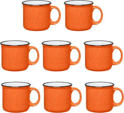Set of 8 Ceramic Campfire Mugs – 15 Oz, Orange – Coffee & Tea Cups for Home, Work, Travel, Camping
