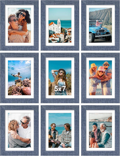 Vittanly 5x7 Picture Frames Set of 9, Shatter Resistant Plexiglass, Display 4x6 Pictures with Mat