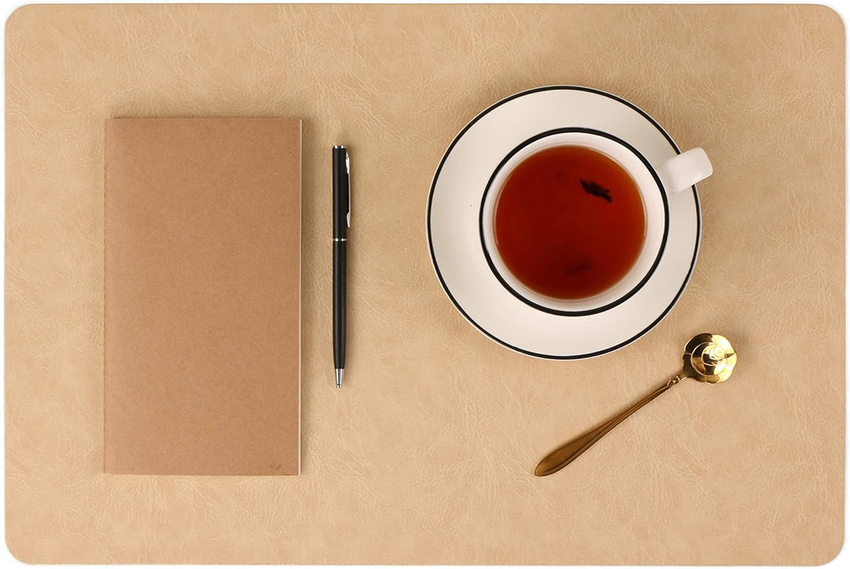 Faux Leather Placemats, Set of 6 PU Table Mats, Easy to Clean, Heat & Stain Resistant for Office