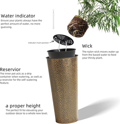 KOL 25" H. Metal Hand-Hammered Planters with Inner Pots 2-Pack, Bronze Decor Planter for Deck