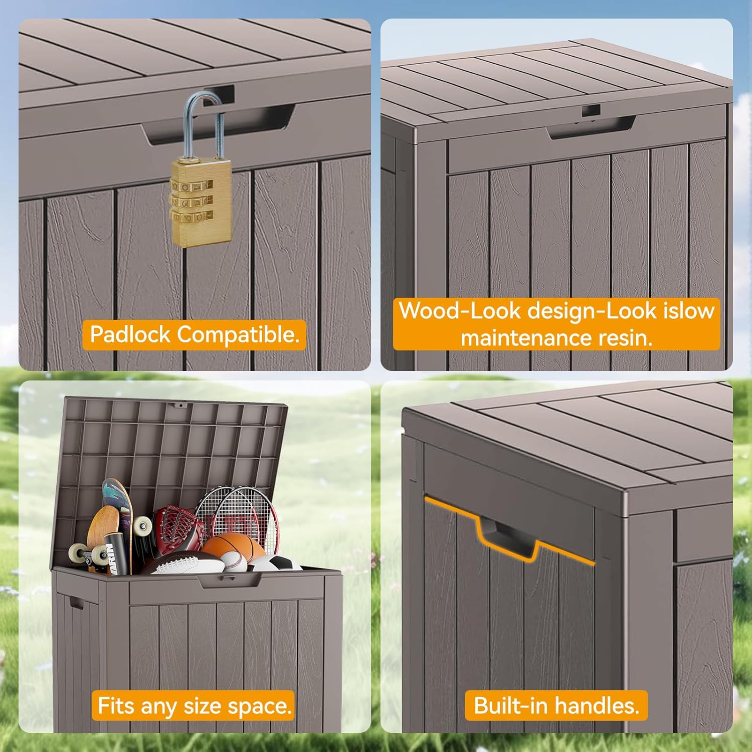 Outdoor Storage Box, 32 Gallon Deck Box Indoor Outdoor Storage Bin,Waterproof Resin Patio Storage