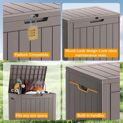 Outdoor Storage Box, 32 Gallon Deck Box Indoor Outdoor Storage Bin,Waterproof Resin Patio Storage