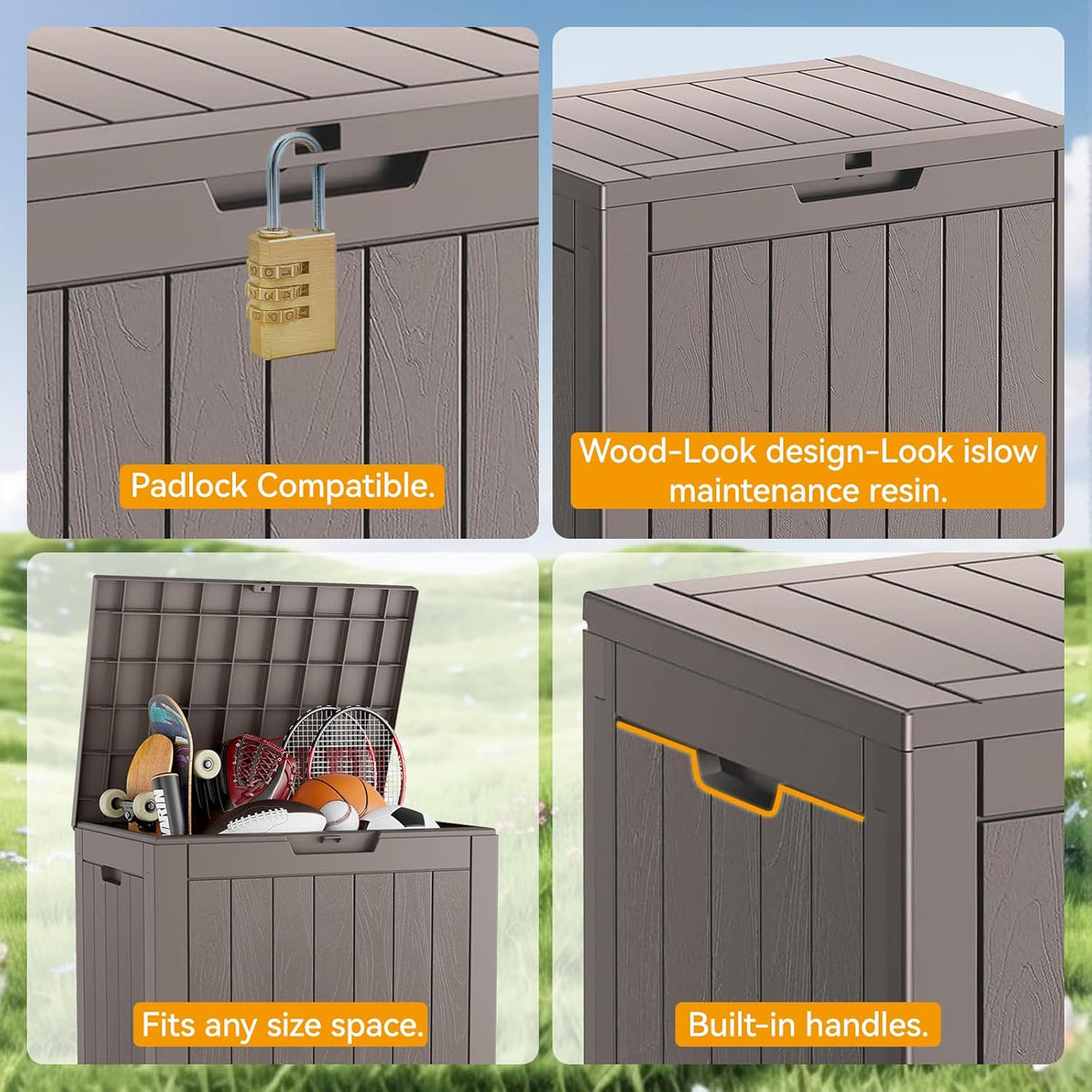 KAMABOKO Deck Box, 32 Gallon Resin Indoor and Outdoor Storage Boxes Waterproof for Garden Tools