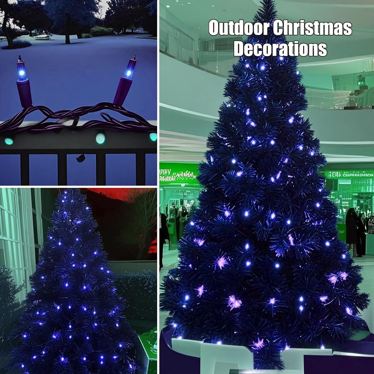 HISHINY Christmas Lights 100 Count Blue Christmas Tree String Lights with Green Wire for Outdoor