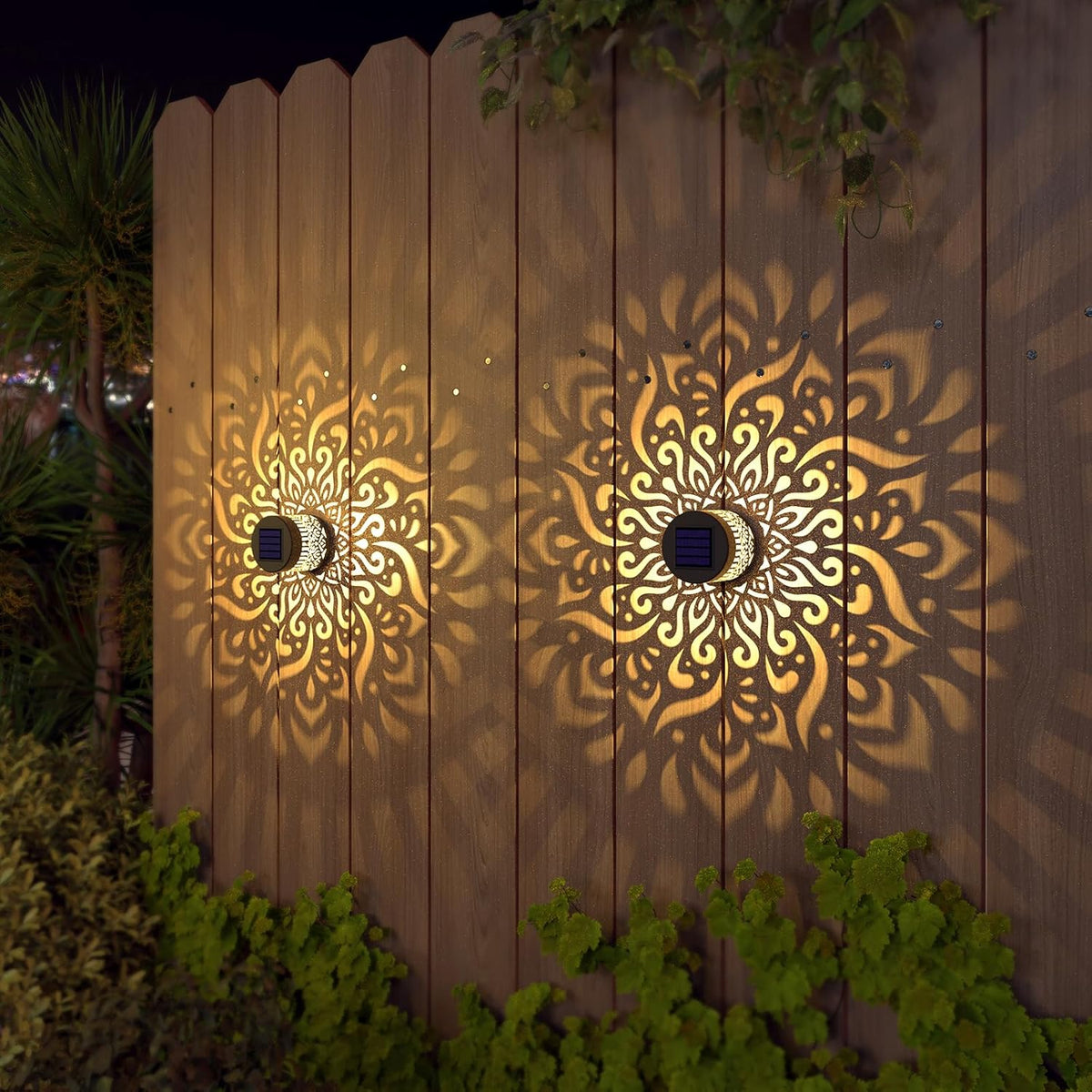 4 Pack Solar Fence Lights Metal Solar Powered Outdoor Wall Deck Step Lights Mandala Theme