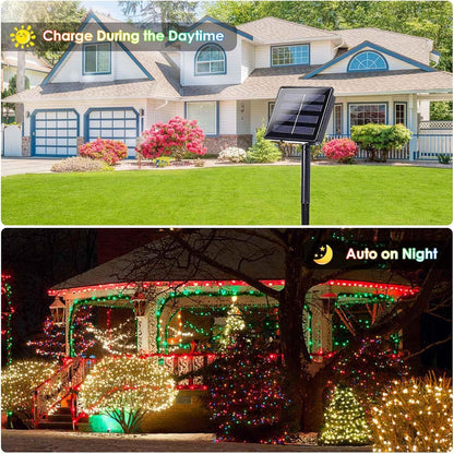 2 Pack 200 LED Solar Christmas Lights Outdoor Waterproof, Solar String Lights for Outside, Solar
