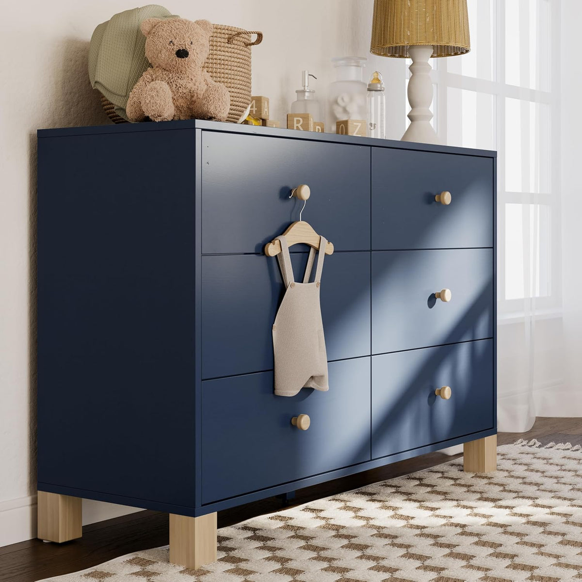 Storkcraft California 6 Drawer Double Dresser (Midnight Blue with Driftwood) – GREENGUARD Gold