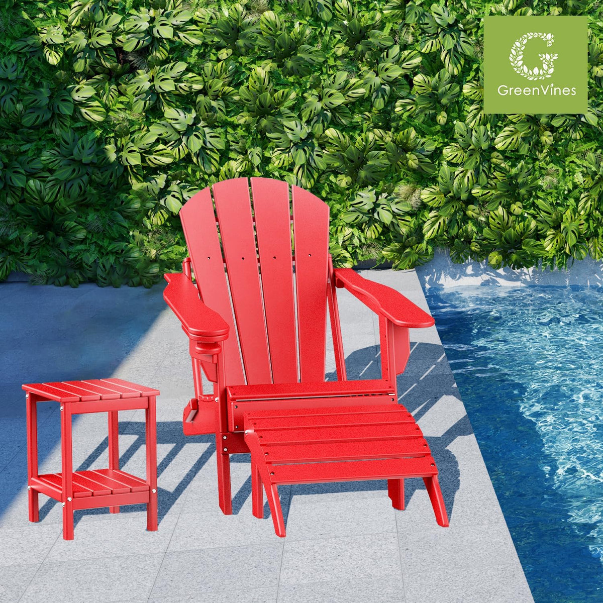 GREENVINES Adirondack-Ottoman | Set of 2 | HDPE Plastic | Outdoor Footrest | All Weather | Foot