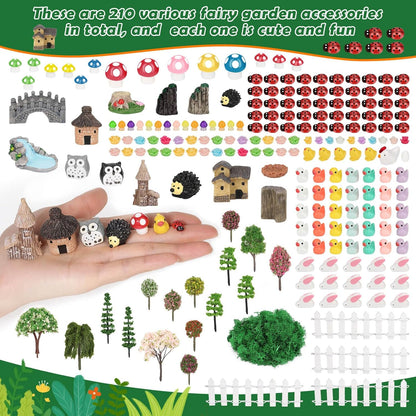 Thrilez 210 Pieces Miniature Fairy Garden Accessories, Including Resin Animals, Miniature