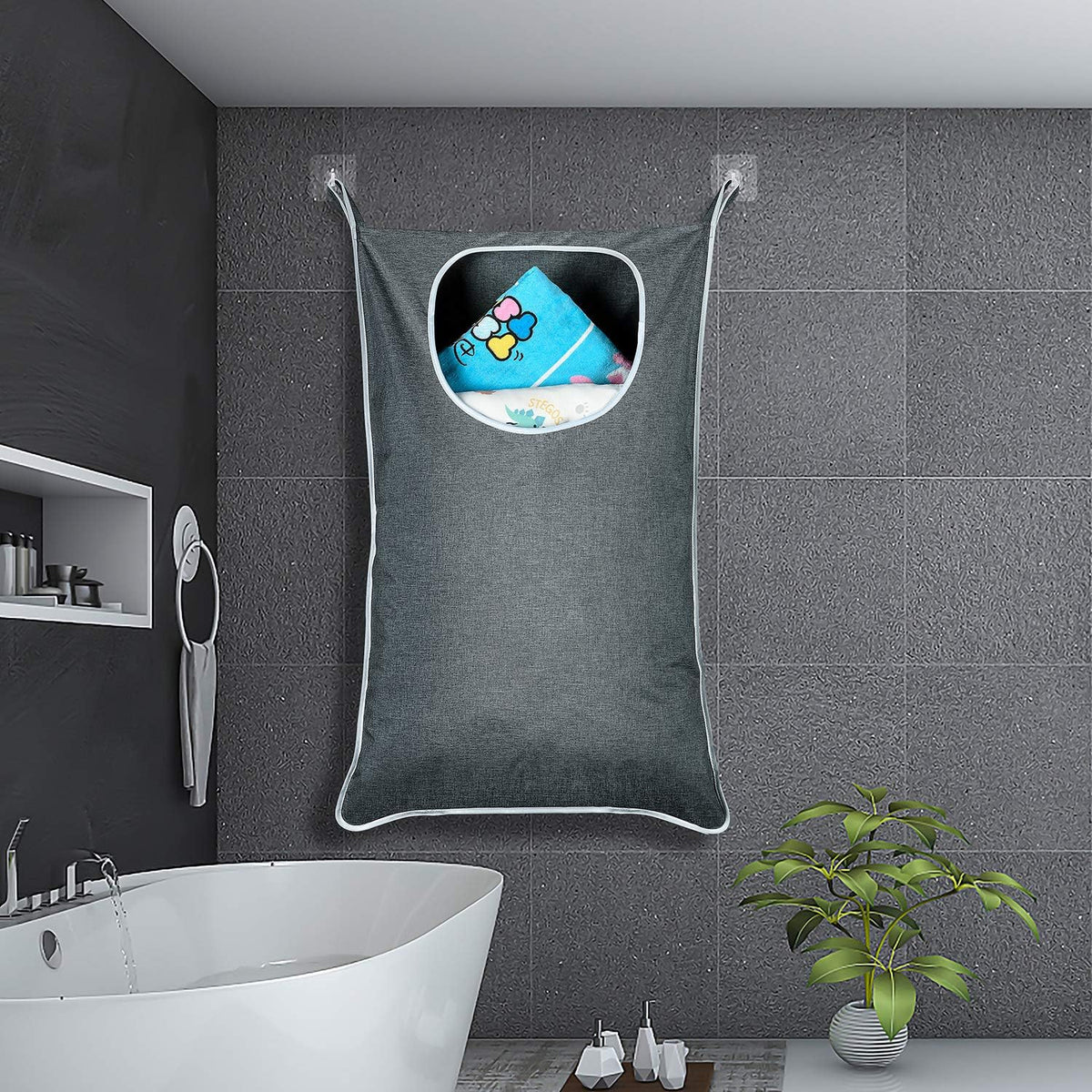 Hanging Laundry Bag with Over Door Hooks, Laundry Hamper and Space Saving Laundry Bag with Zipper