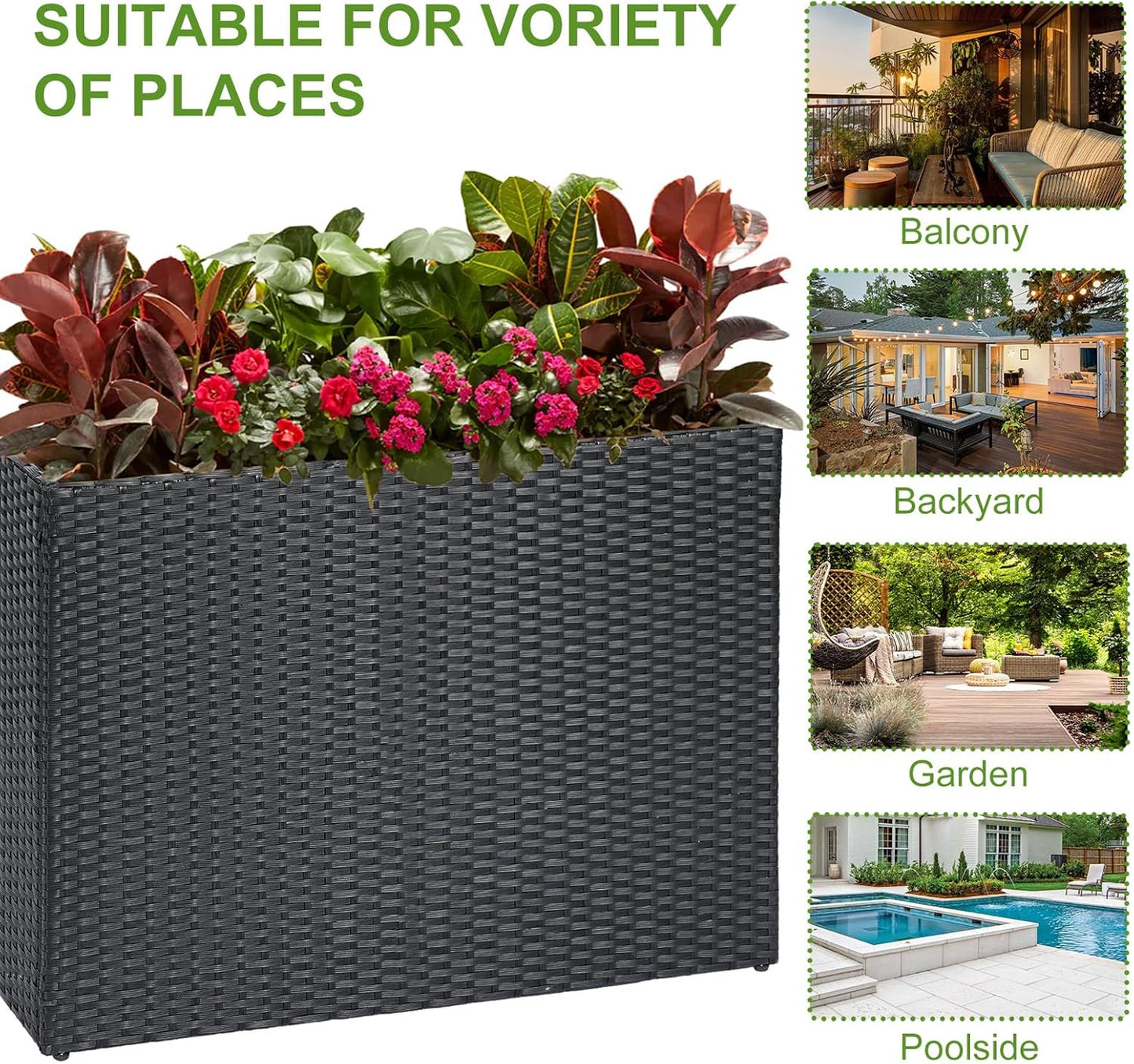 LEWIS&WAYNE Large Rectangular Block Planter Box Handmade Wicker Tall Planters for Outdoor Plants