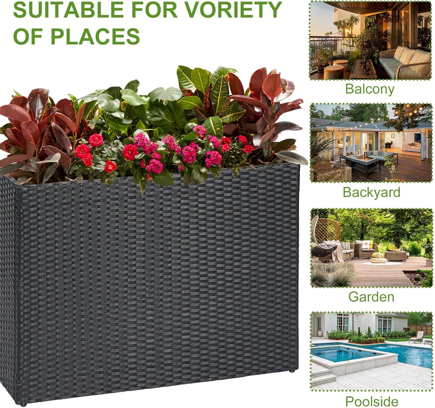 LEWIS&WAYNE Large Rectangular Block Planter Box Handmade Wicker Tall Planters for Outdoor Plants