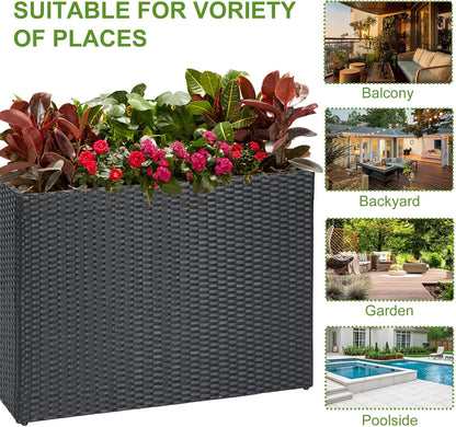 LEWIS&WAYNE Large Rectangular Block Planter Box Handmade Wicker Tall Planters for Outdoor Plants
