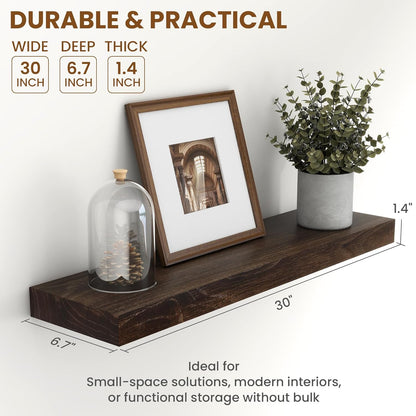 Rustic 30" Floating Shelves, Real Elm Wood Floating Shelf for Wall, Heavy-Duty Wall Shelves for